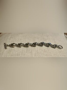 Stainless Steel Skull Link Bracelet - Silver